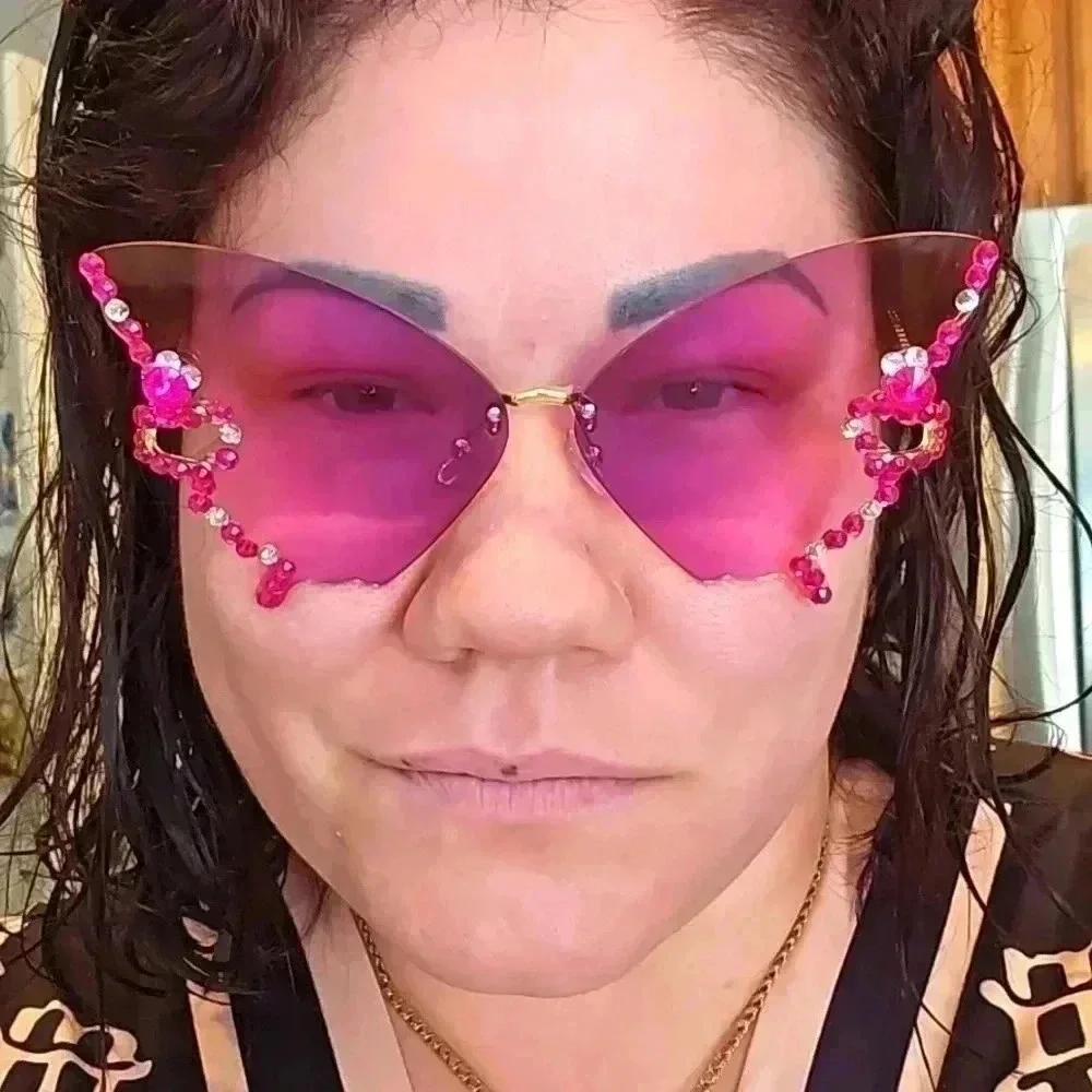Butterfly Cutout Shades – Purple Gradient & Pink Crystals